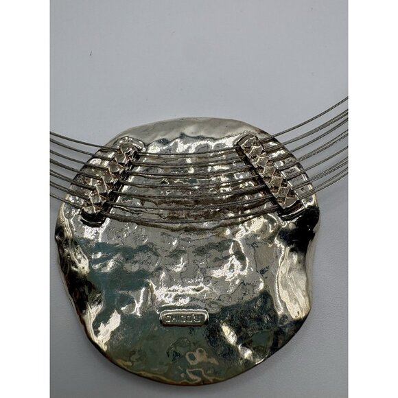 Chicos Silver Tone Wire Chain Floating Disc Pendant Necklace Statement Modernist - Picture 6 of 6
